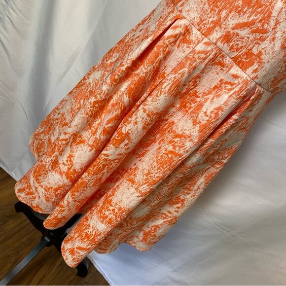 Betsey Johnson Jacquard Floral Orange Pleated Fit & Flare Dress Size 10 Womens - Picture 4 of 14